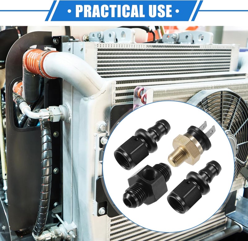 VekAuto Coolant Hose Thermostat Switch Kit, 6AN 170'F on - 155'F Off Transmission Cooler Sensor Fan Oil Cooler Radiator Electric Switch Fitting Universal for Car Truck Metal Black - Image 2